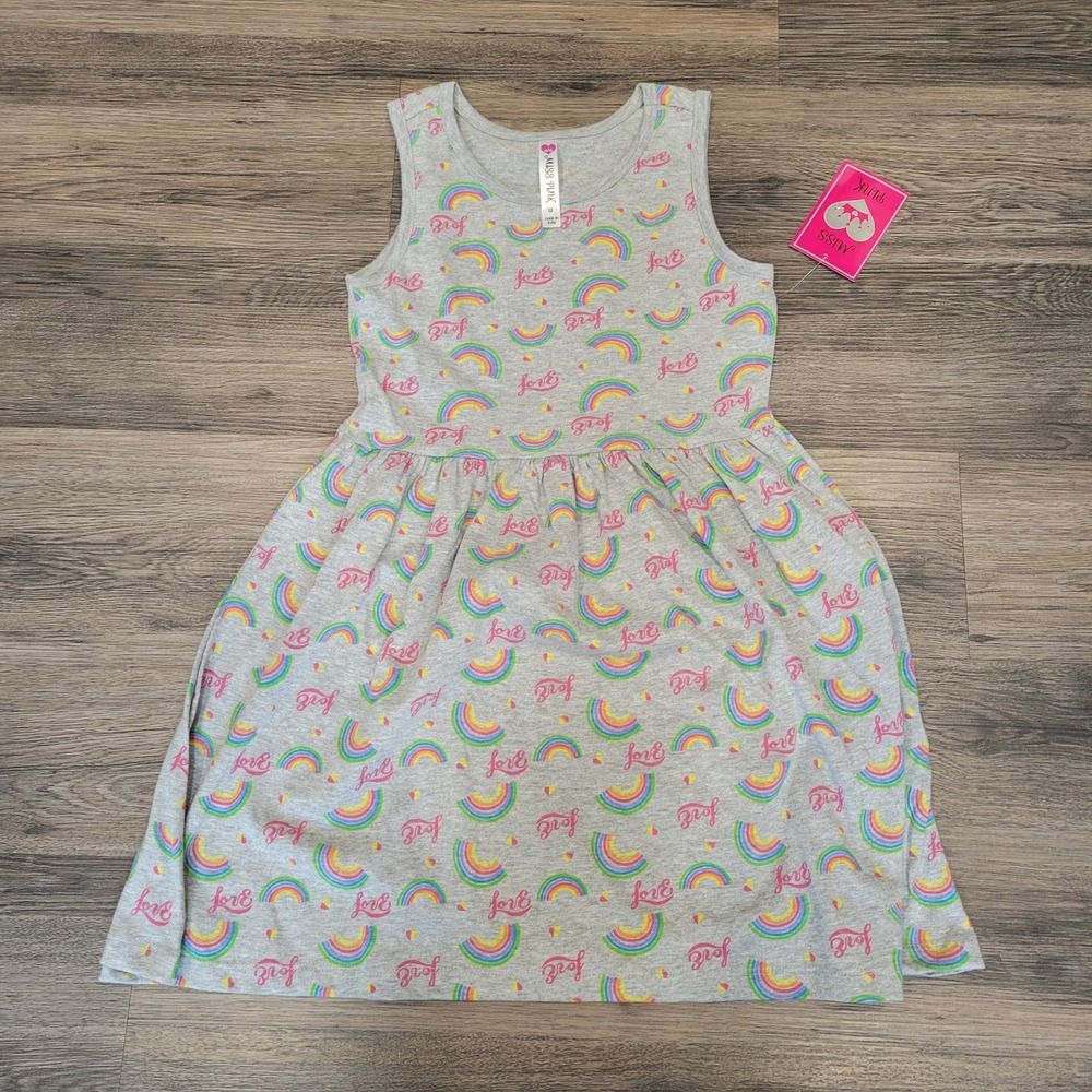 NWT‎ Miss Pink Rainbow Love Print Sleeveless Casual Dress Girls Size 12